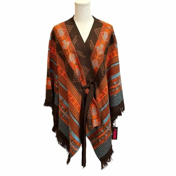 Rock & Roll Denim: Southwestern Knit Poncho Cardigan – Large/XL - Picture 2 of 9